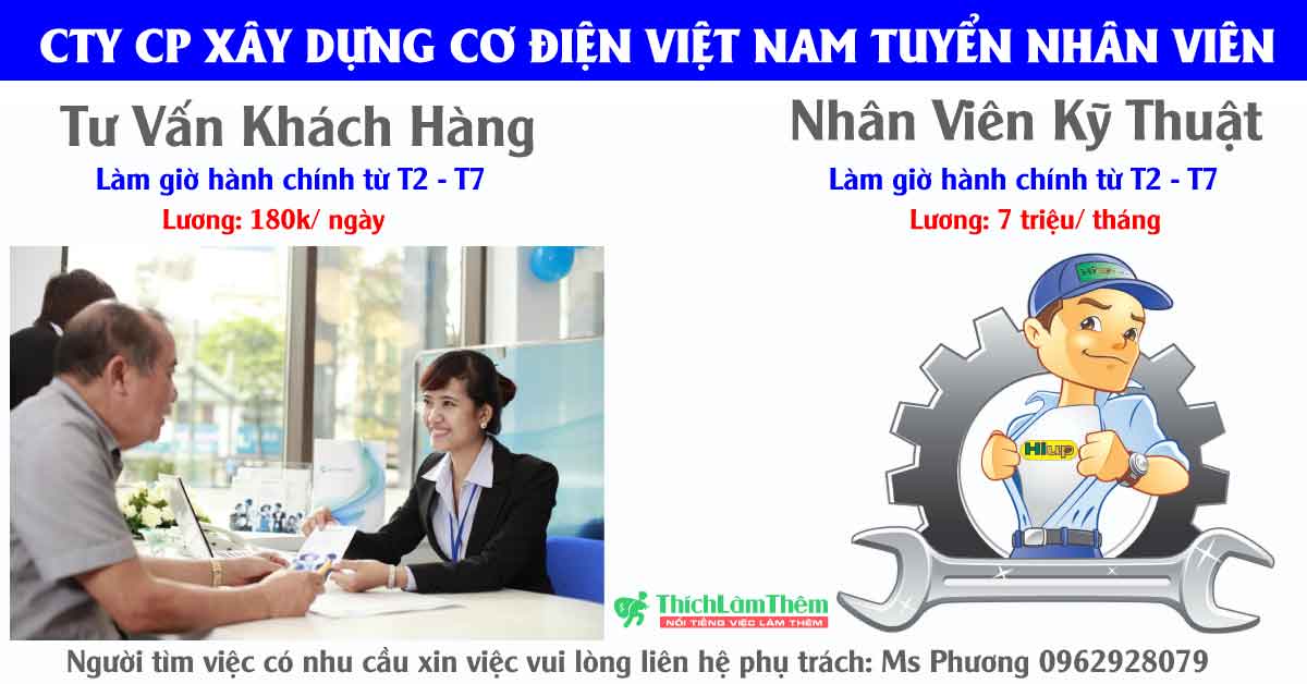 Tuyển nhân viên tư vấn bán hàng, NV kỹ thuật – Công ty CP Xây Dựng Cơ Điện Việt Nam Tuyển nhân viên tư vấn bán hàng, NV kỹ thuật – Công ty CP Xây Dựng Cơ Điện Việt Nam