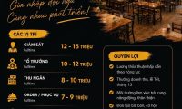 Tuyển nhân viên phục vụ, phụ bếp, thu ngân, giám sát